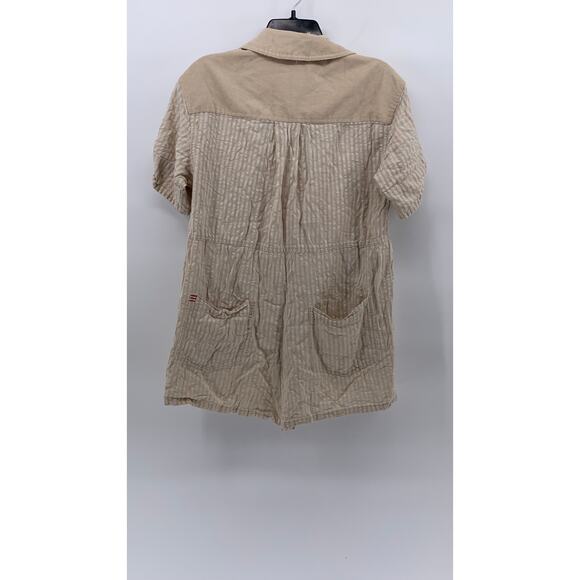 BDG Women’s Beige Seersucker Striped Button-Up Short Sleeve Relaxed Romper SZ M - Picture 2 of 10